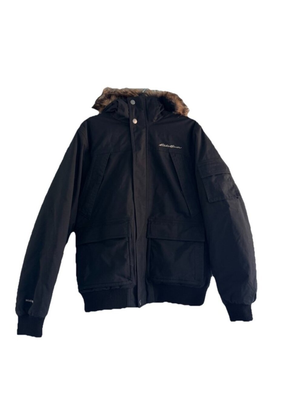 Eddie Bauer Men's Sz M Weatheredge Black Down-Filled Faux Fur Hooded Jacket